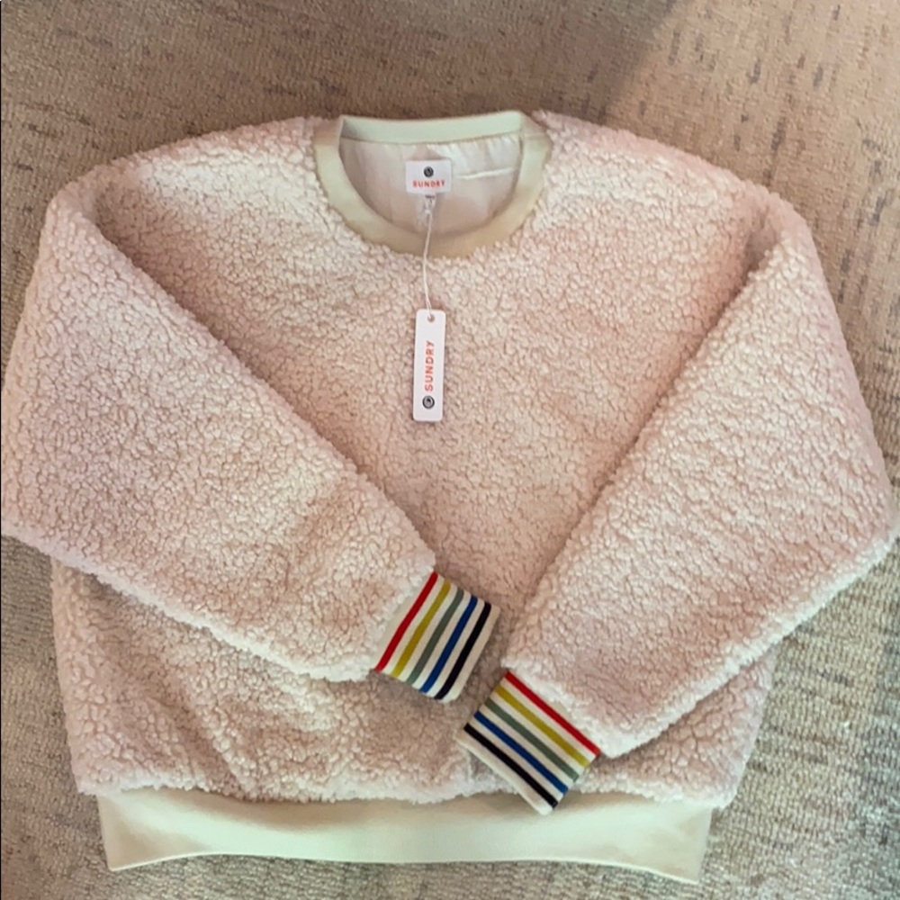 Sundry Sherpa Rainbow Cuff Sweatshirt